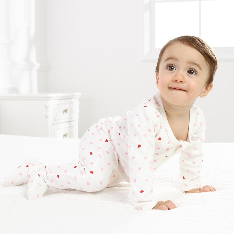 Owlivia Organic Cotton Baby Pajamas, Boys Girls 2-Pack Zip Front Sleep 'N Play, Footed Sleeper, Long Sleeve(0-3 Months, Pink Melange+Pink Heart) - Image 3